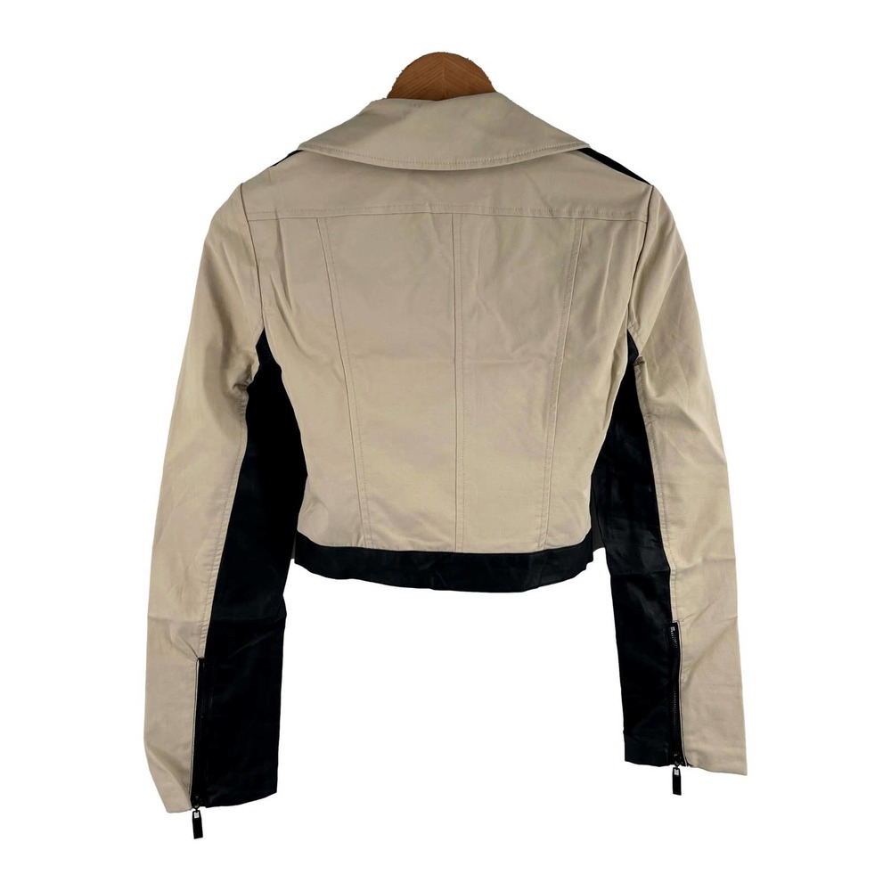 Bebe Cropped DB Contrast Twill & Vegan Leather Jacket Size Extra Small NWT - Picture 6 of 8